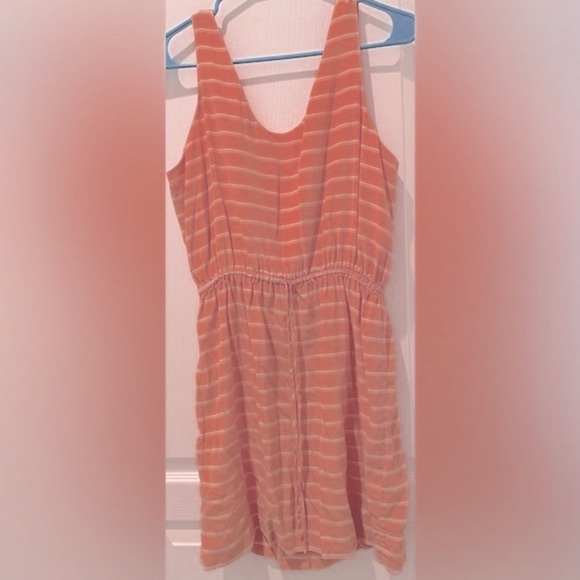 Joie Striped Silk Chariot Sleeveless Mini Dress in Tangerine/Peach & White - Picture 3 of 7